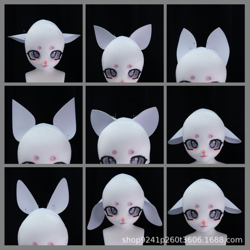 Furry Animal Costume Cosplay Materials for Making 2D Animal Heads, Hand-Made Animal Ears for the Back of the Head, Fox, Wolf, Cat, and Sheep Ears