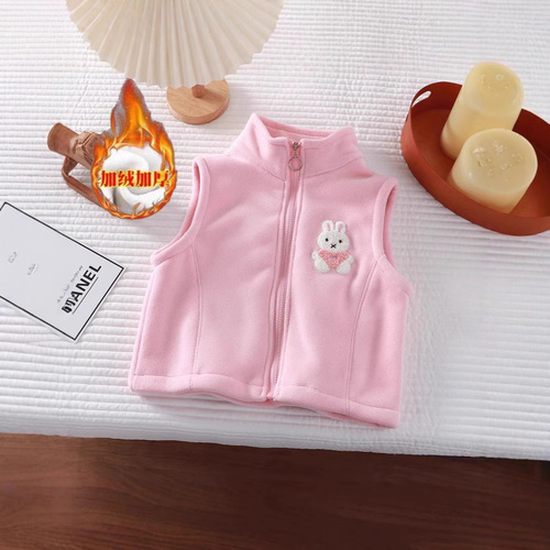 Children's vest for spring and autumn, Olympic particle fleece back, unisex, warm outerwear, lapel jacket, thick warm