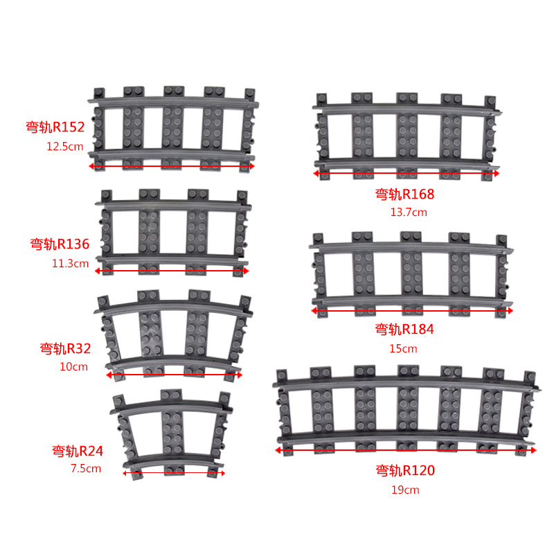 Bloques de construcción de tren de la ciudad Tren de la vía recta carril curvo carril Tenedor carril suave piezas de montaje Juguetes