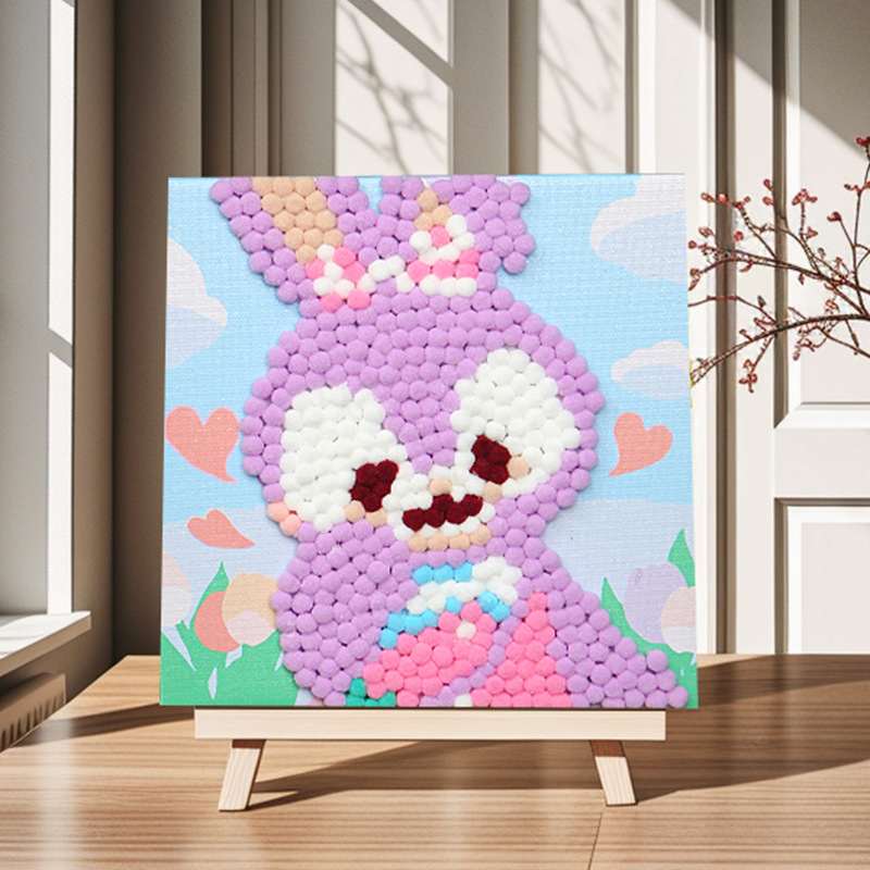 Pintura de bola de pelo Dibujos animados Niños creativos Pegatinas a mano Diy Material hecho a mano Paquete Marco estirado Pintura adhesiva Marco de madera maciza Pintura decorativa