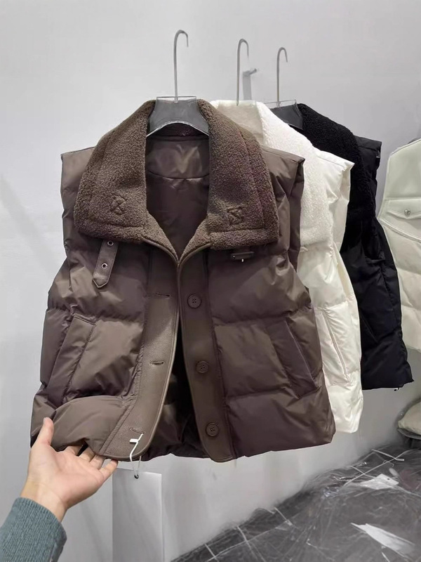 大码韩版设计羊羔拼接加厚棉马甲2025秋冬休闲通勤风百搭防风外套|undefined