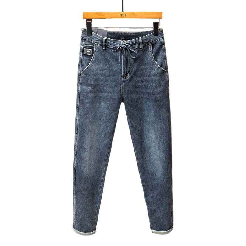 6601 | Plus size men's autumn and winter new jeans men's loose plus size stretch lace-up versatile retro trousers