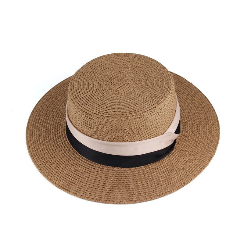 Estilo coreano verano de las mujeres sombrero superior plana cúpula al aire libre sombrero de sol moda ala corta protección solar sombrero de paja Comercio exterior al por mayor