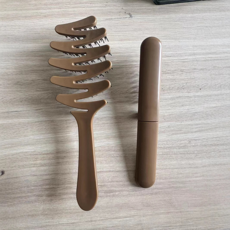 豚毛ふわふわコーム折りたたみヘアケアコームヘアトップふわふわストレートカーリング両用マッサージコーム帯電防止卸売|undefined