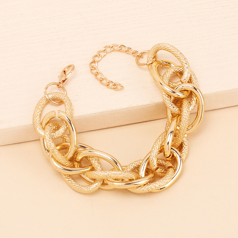 Personalized Golden Exaggerated Aluminum Chain Choker Necklace Bracelet Combination Set Wholesale display picture 3