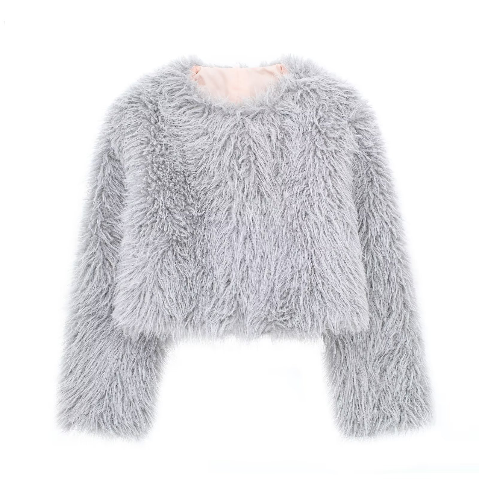 Women's winter new artificial fur effect round neck short woolen coat for women D69137_voghion.com