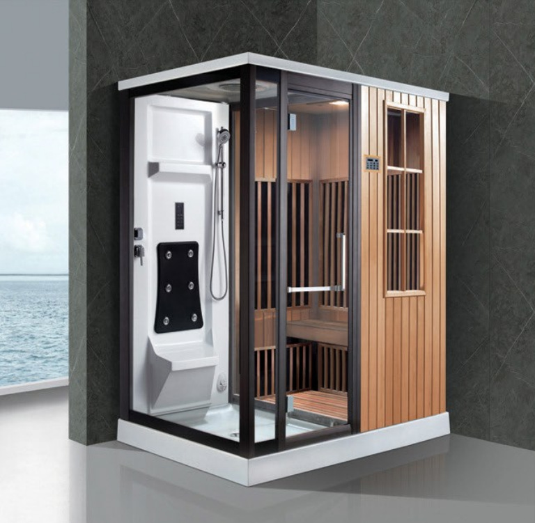 Venta directa de fábrica de pino blanco de hierro abeto de onda de luz sala de sauna sala de baño independiente cuarto de ducha integrado de doble uso