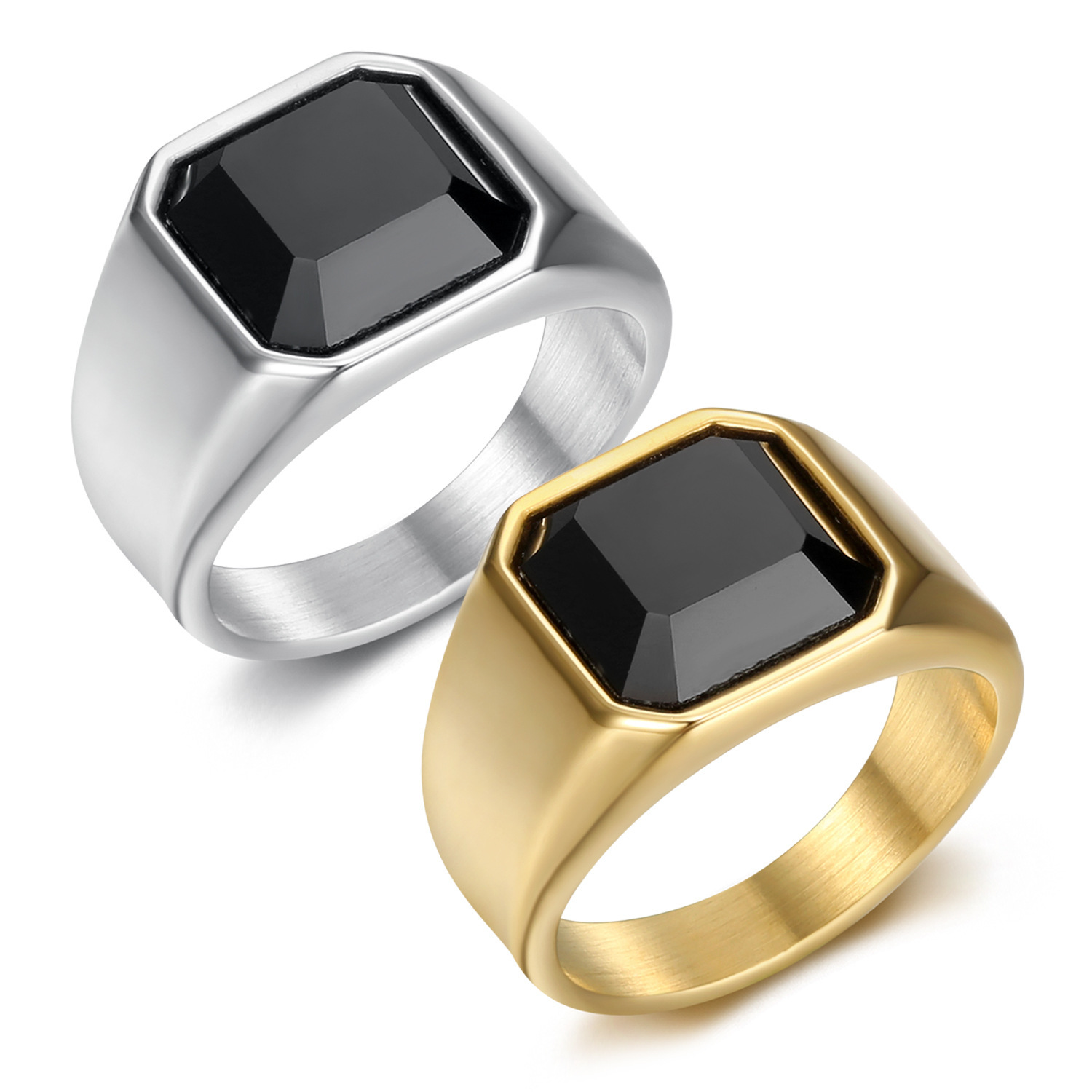 13, 7 Ring Size Simple Style Geometric Titanium Steel Plating Inlay Artificial Gemstones Men's Rings