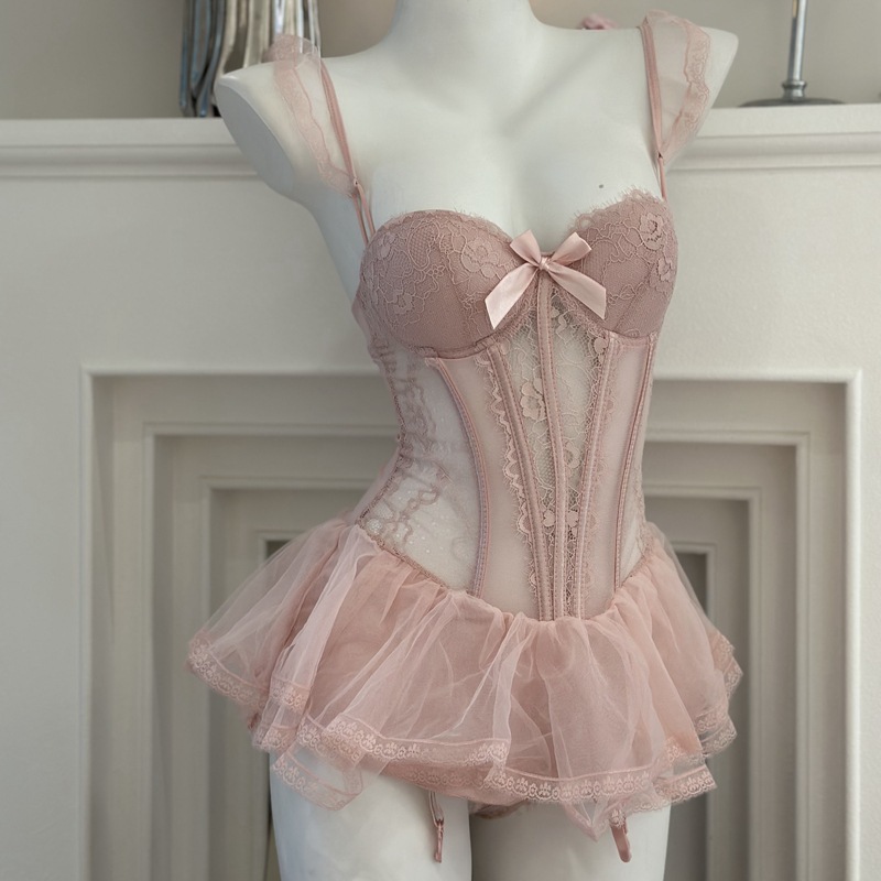 Gui Yun 여성의 섹시한 Nightdress 순수 속옷 메쉬 가슴 패드 프랑스 스틸 링 조끼 No-off Puffy Skirt Uniform qqny