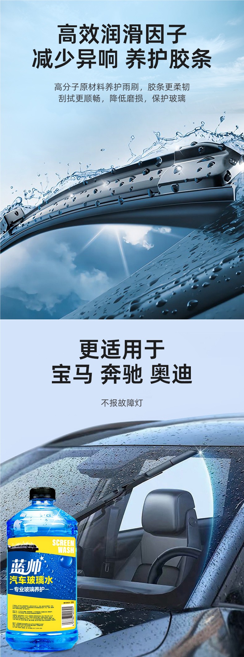 Blue Shuai Car Glass Cleaner, Powerful Stain and Oil Film Remover, Specialized Wiper Fluid for Cars, Winter Antifreeze Resistant to Minus 40 Degrees