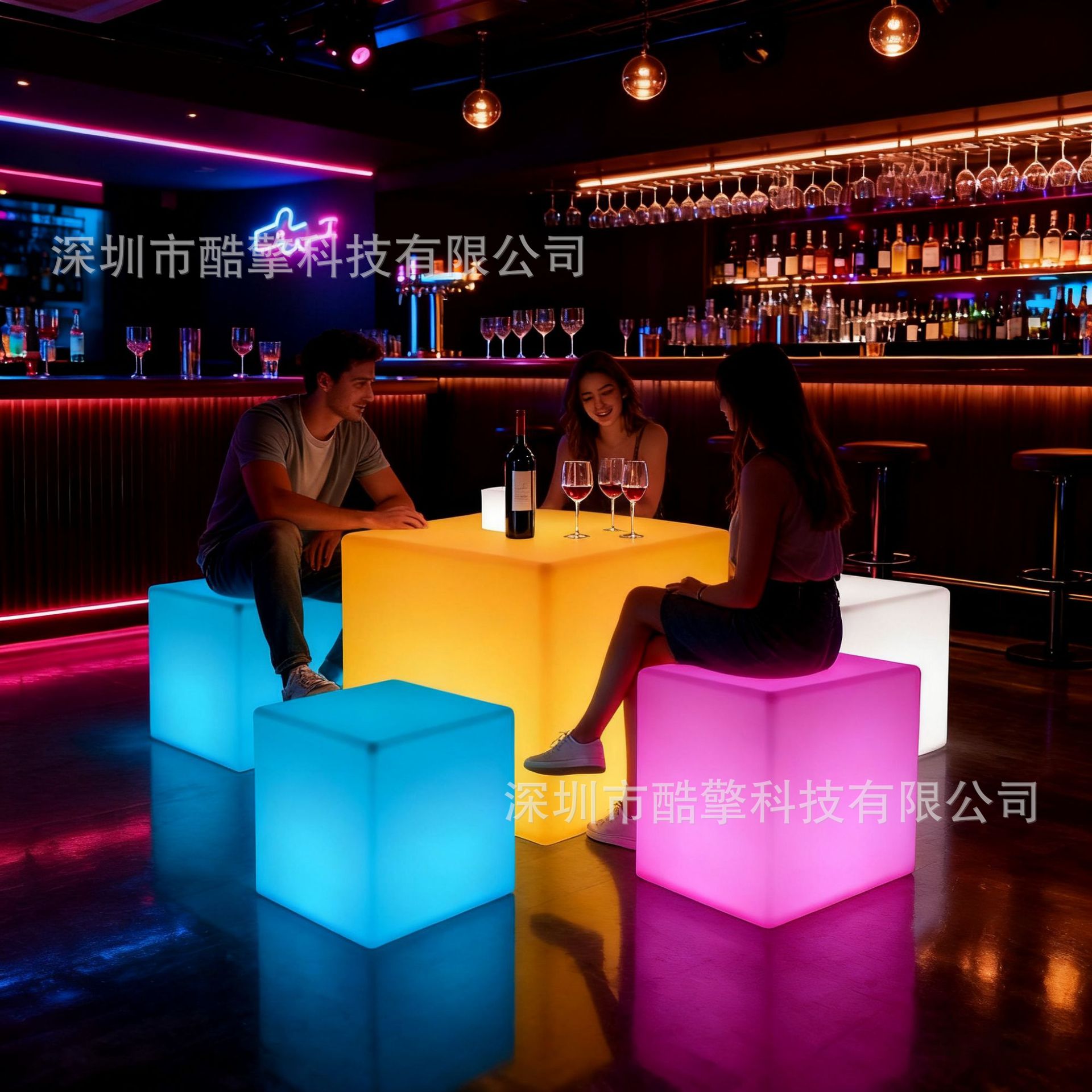 led luminous cube light table stool PE plastic creative cube stool waterproof bar luminous furniture