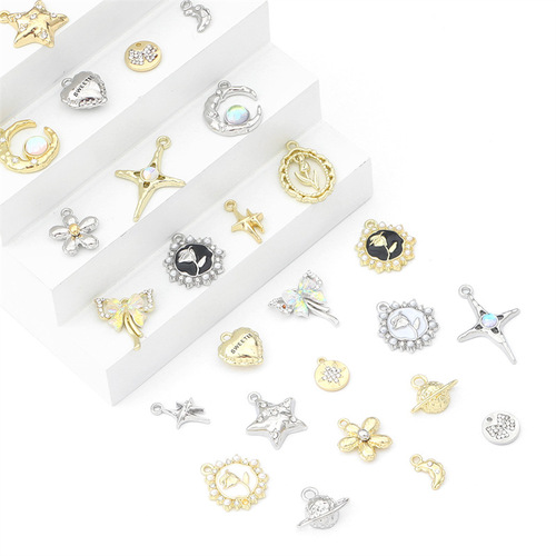 Retro planet love five-pointed star electroplating pendant DIY alloy accessories handmade earrings bracelet jewelry materials