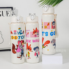 新款疯狂动物城塑料水杯便携儿童尼克朱迪可爱卡通跨境吸管水杯