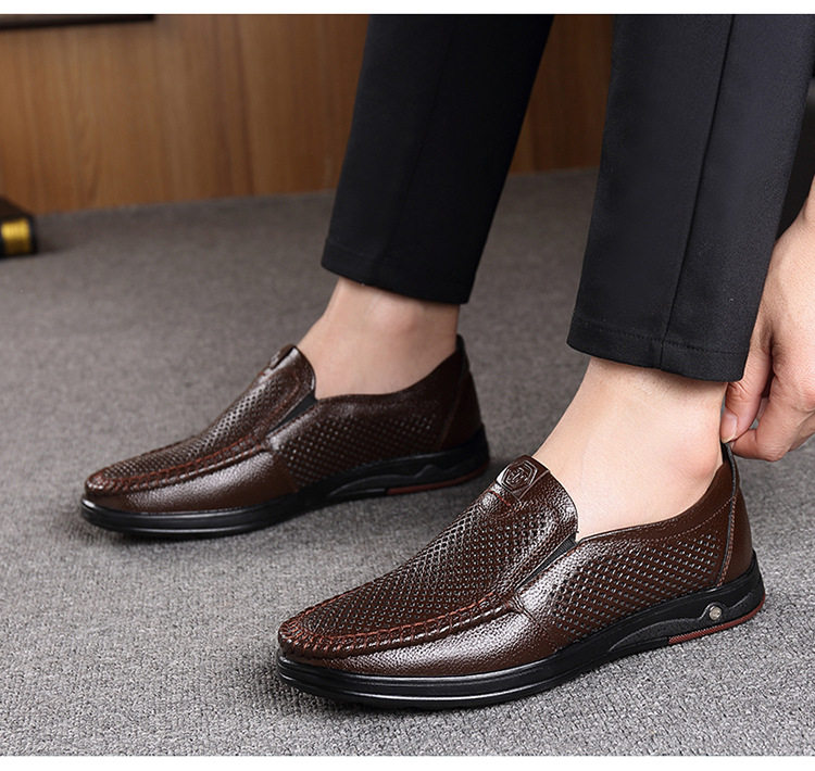 Giày lười nam da bò thoáng khí đục lỗ mũi nhọn đế mềm chống trượt gót 1–3 cm — Màu nâu, Màu đen chi tiết 18