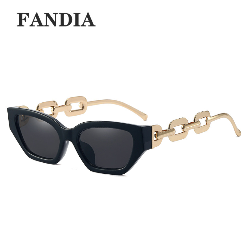95307 europeo y americano transfronterizo nueva moda pequeño marco gafas de sol personalizada cadena de metal pierna moda sol-prueba gafas de sol