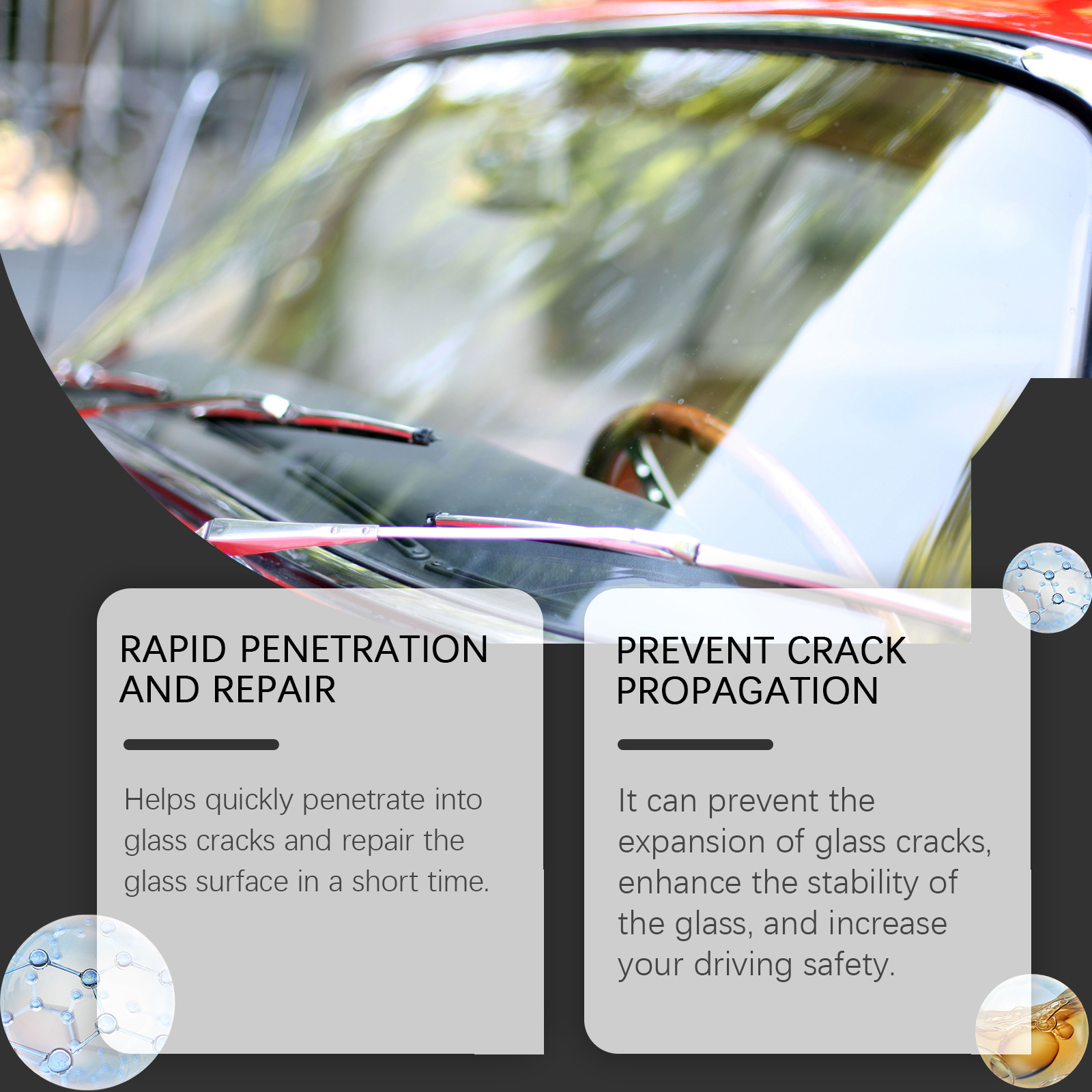 Hot-Selling Homonth Car Windshield Care Solution, Car Glass Cleaning and Crack Care Agent for Clear Vision
