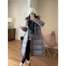 三星90白鸭绒连帽泡芙羽绒服长款宽松保暖外套女2025冬新G101208