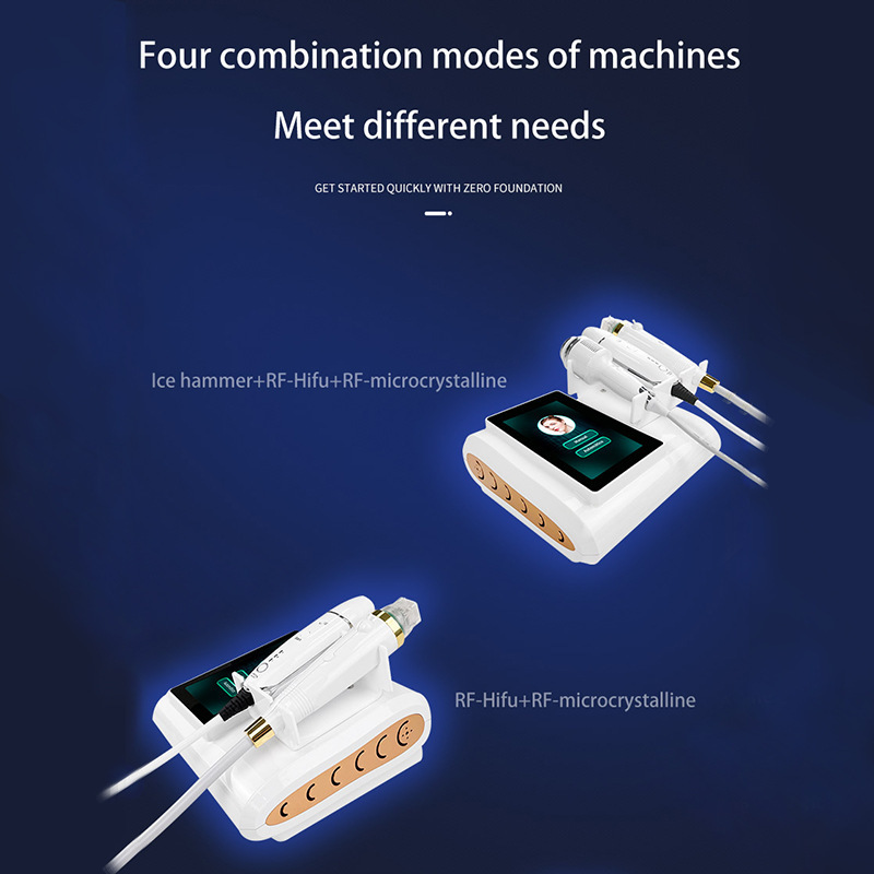 Comercio exterior nuevo oro micro aguja ultrasonido HIFU dispositivo de belleza antienvejecimiento compacto poros convergentes RF martillo de hielo introducido