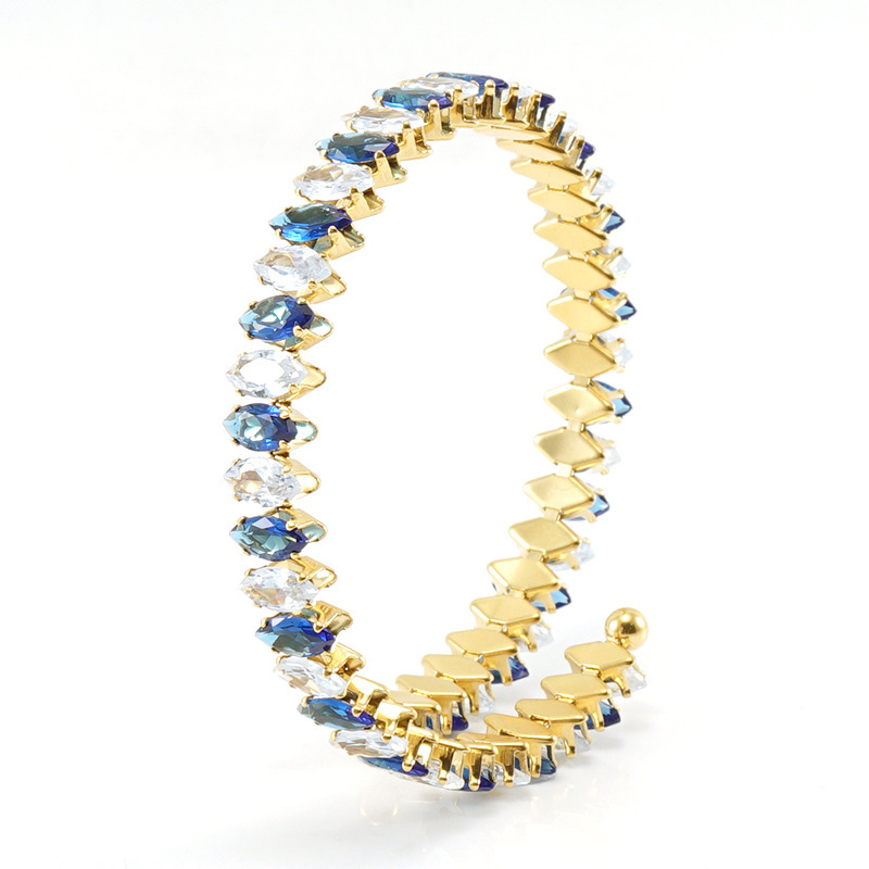 27g Weight Streetwear Solid Color Stainless Steel Inlay Zircon Bangle