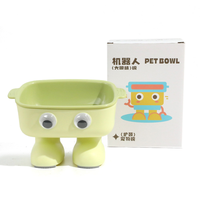 Cuenco inclinado del robot Hawo, cuello, boca oblicua, cuenco de comida para gatos, cuenco de plástico para mascotas universal para gatos y perros, cuenco antideslizante para pies altos