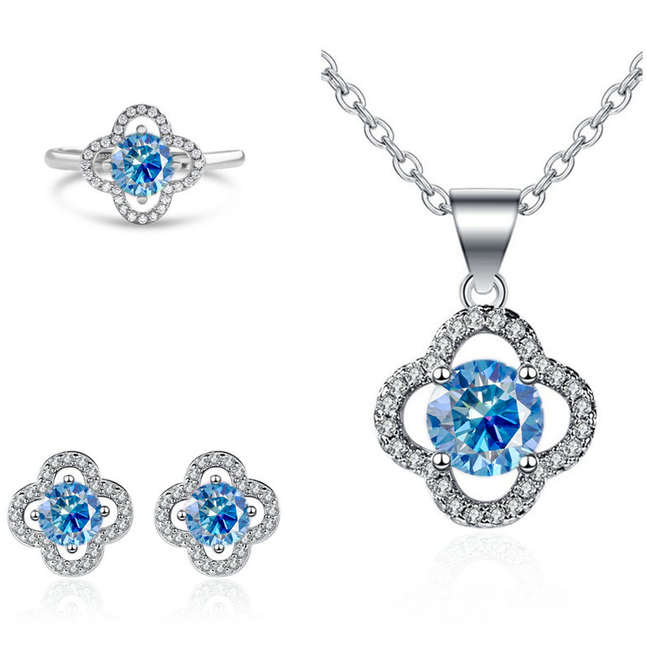 Moissanite tetrahedral pendientes de plata esterlina S925 pendientes collar conjunto de anillo con certificado GRA especialización transfronteriza