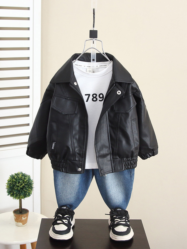 Chaqueta de Otoño para Niños 5963, Chaqueta de Cuero Elegante para Niños, Primavera y Otoño 2026, Nuevo Modelo, Prenda Superior de Otoño para Bebés, a la Moda