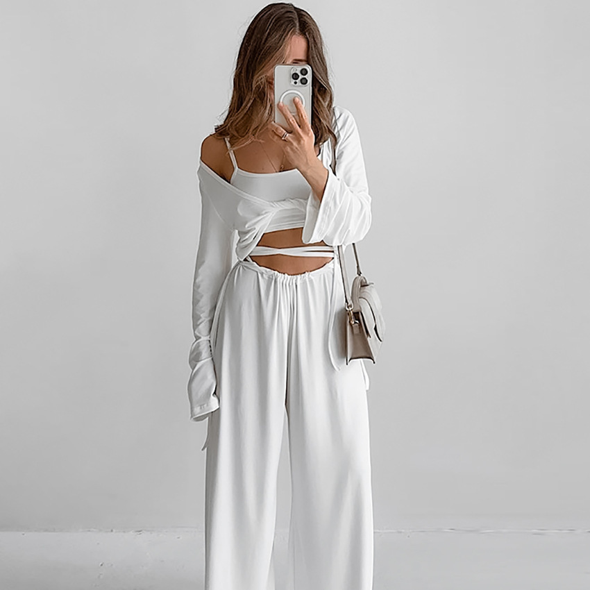 Unterwäsche & Nachtwäsche: Dreiteiliger Modal-Pyjama für Damen, lange Ärmel, lange Hose, bequeme Unterwäsche, modische Hauskleidung für den Herbst_voghion.com