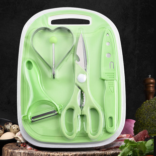 Stainless Steel Fruit Knife Egg Frier Scissors Melon Planer Cutting Board Five-piece Set Household Knife suit Kitchen Gadgets