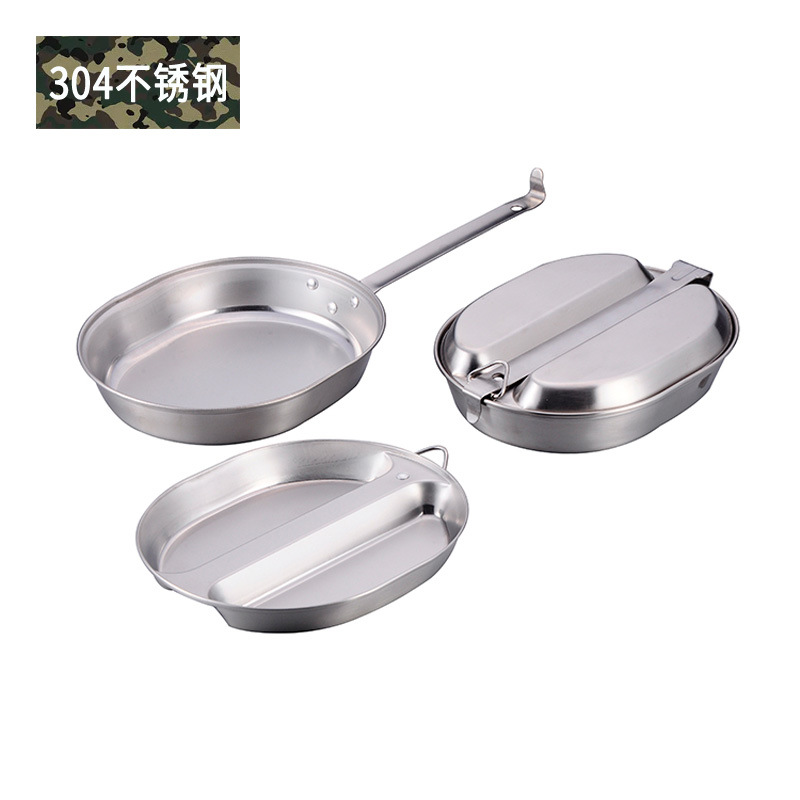 Caja de comidas portátil al aire libre estilo americano huevo grueso mango largo acero inoxidable acampado cocina de barbacoa