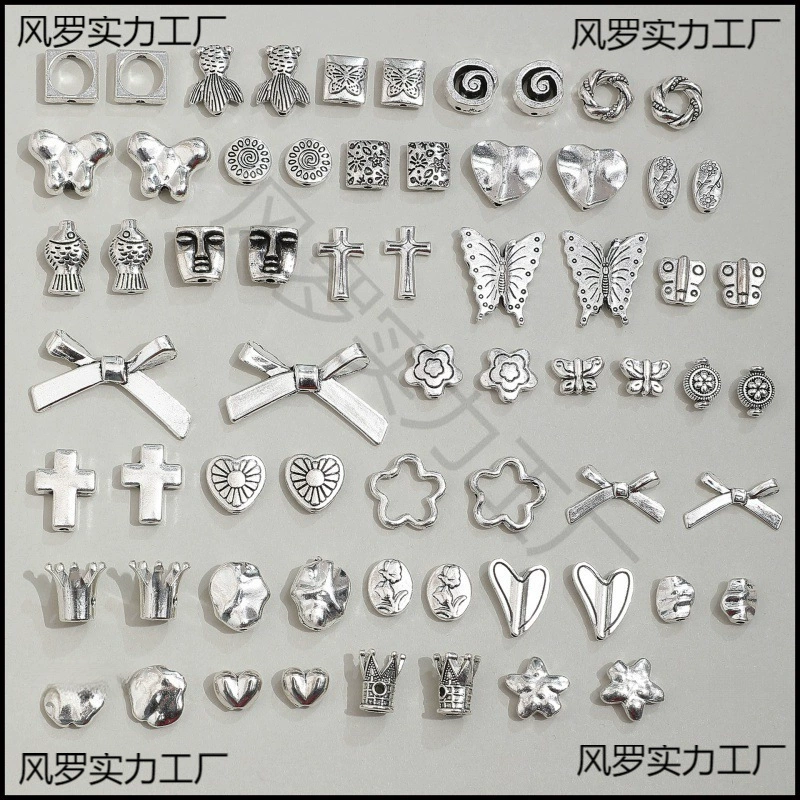 Лук цветы любовь инопланетный крест древний серебряный бисер ювелирные изделия ручной работы браслет ожерелье аксессуары материал Feng Luo