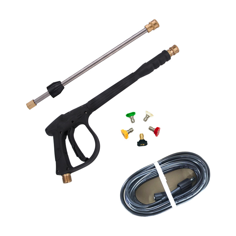 跨境高压清洗机纯铜阀芯洗车水枪1/4活接快插M22长枪喷嘴水管套装