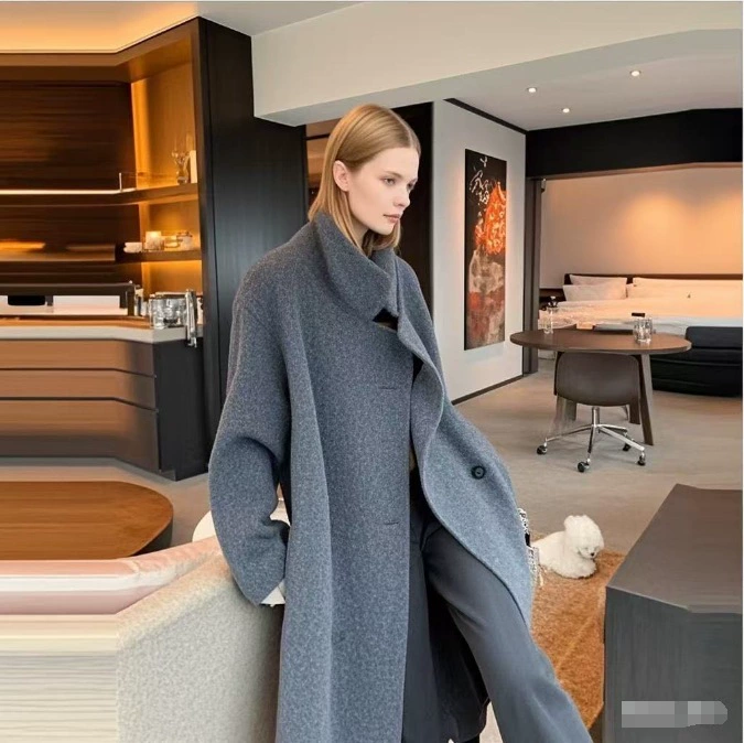 2025 новый осенне-зимний шарф с воротником-стойкой, двусторонняя кашемировая верхняя одежда, женская свободная высококачественная шерстяная ветровка в форме кокона, верхняя одежда