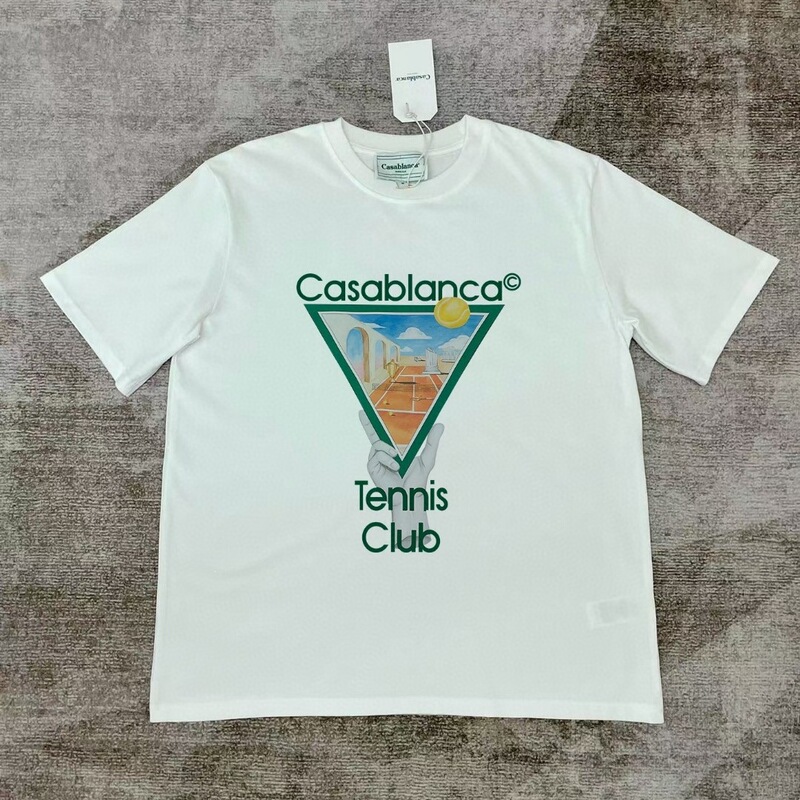 Cross-Border Casablanca Double Yarn Letter Print T-Shirt Unisex Trendy Brand Short Sleeve Cross-Border Casablanca Double Yarn Letter Print T-Shirt Unisex Trendy Brand Short Sleeve