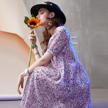 特杭州真丝连衣裙品牌大码过膝遮肚碎花桑蚕丝裙子