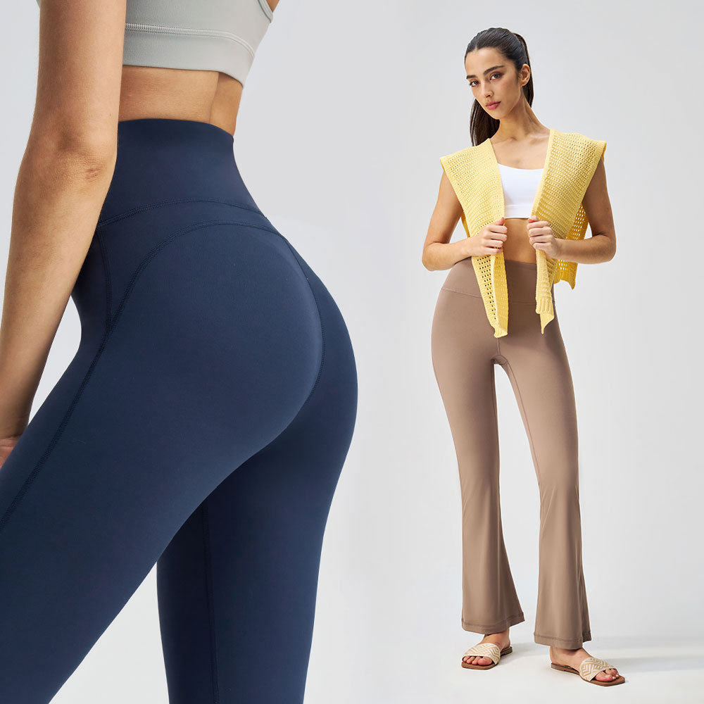 Microplaneta de cintura alta desnuda elástica pilates elástica pantalones deportivos para mujeres