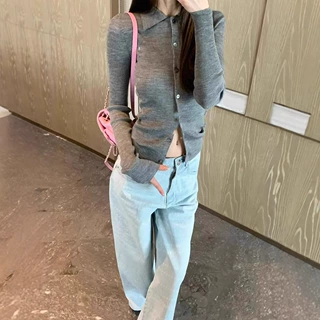 通勤休闲方领针织极简2026春季新款韩版甜美气质针织衫长袖开衫