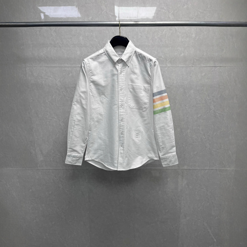 TB Shirt Rainbow Four Bar Lapel Casual All-match Top Men's and Women's Fashionable Simple Long Sleeve Shirt Jacket