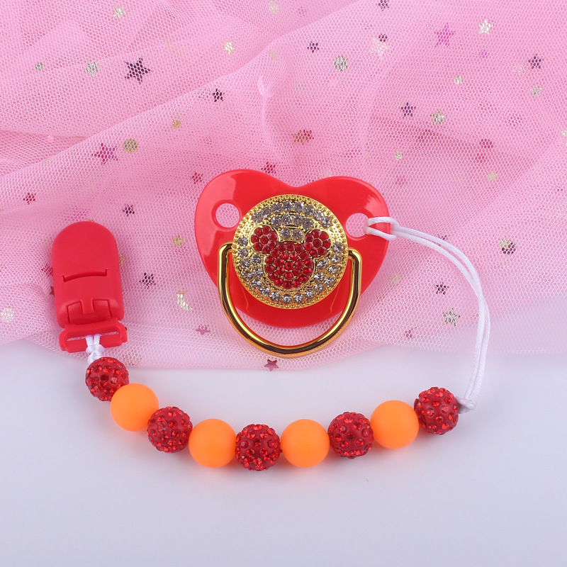 Nuevo bebé suministros cristal animal patrón chupete bebé silicona cuentas Cadena de chupete conjunto de dos piezas