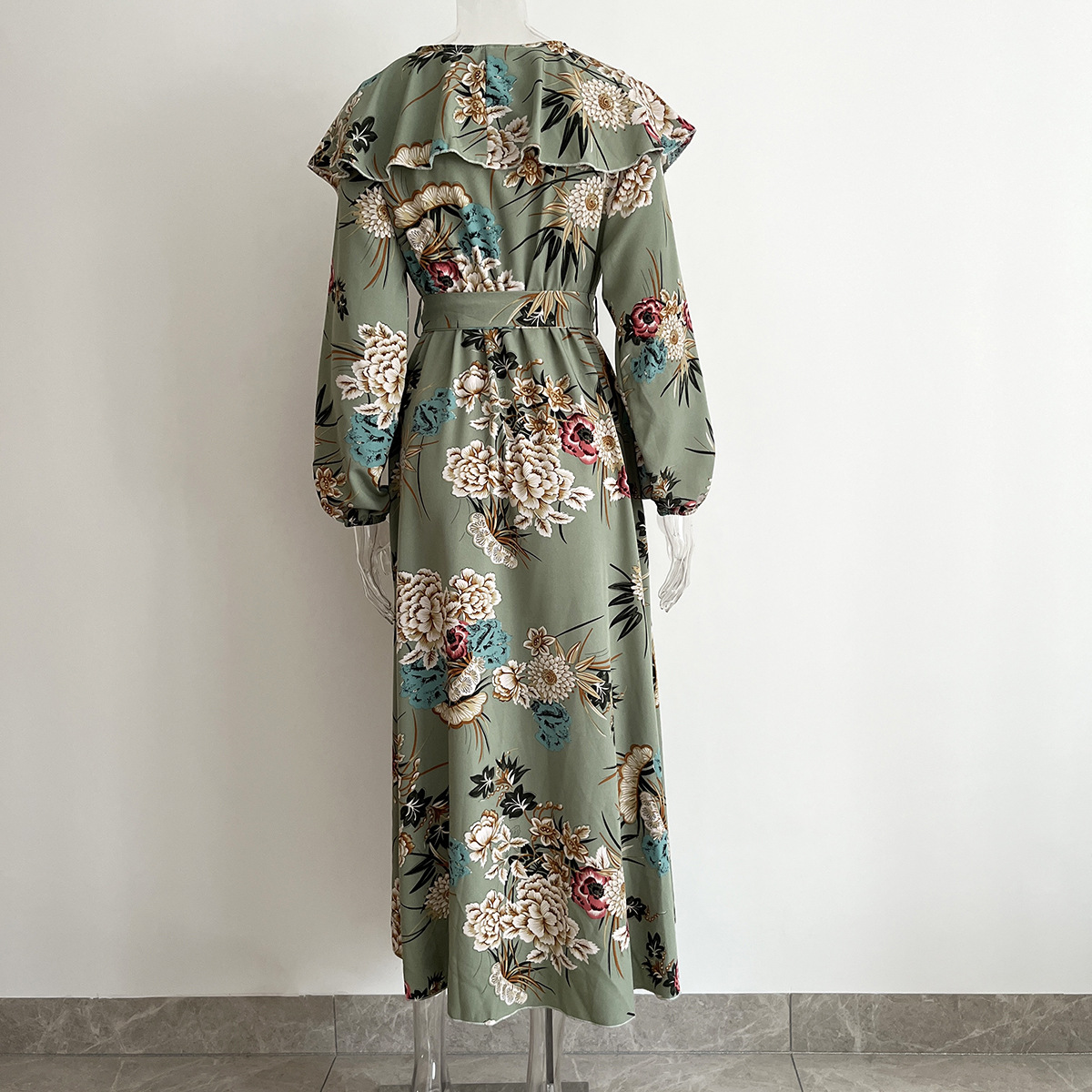 Ruffled Collar Lantern Sleeve Long Sleeve Dress Floral Wrap Split Expansion Maxi Dress Women Women Clothing 14 Ruffled Collar Lantern Sleeve Long Sleeve Dress Floral Wrap Split Expansion Maxi Dress Women Women Clothing