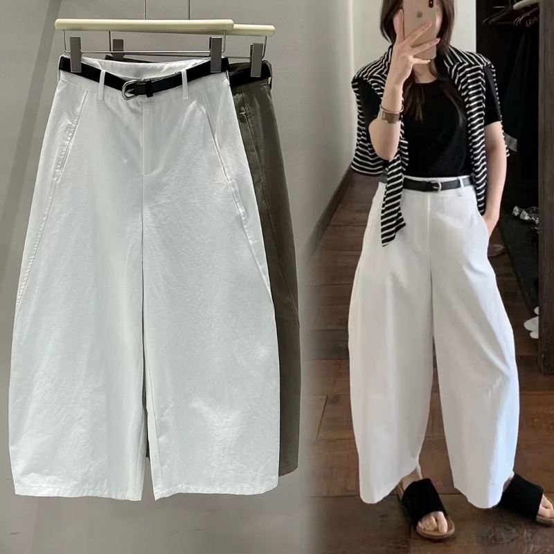 2025秋季韩版洋气九分弯刀阔腿裤女高腰简约气球裤百搭显瘦休闲裤|undefined