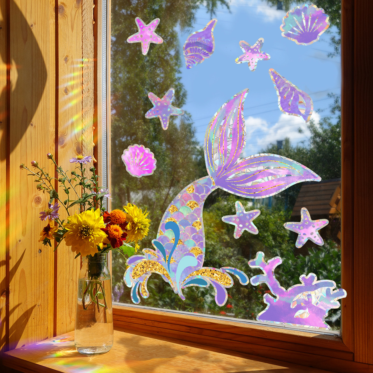 Mignon Pastorale Arc-en-ciel Fleur Plastique Autocollant Mural Art Mural display picture 36