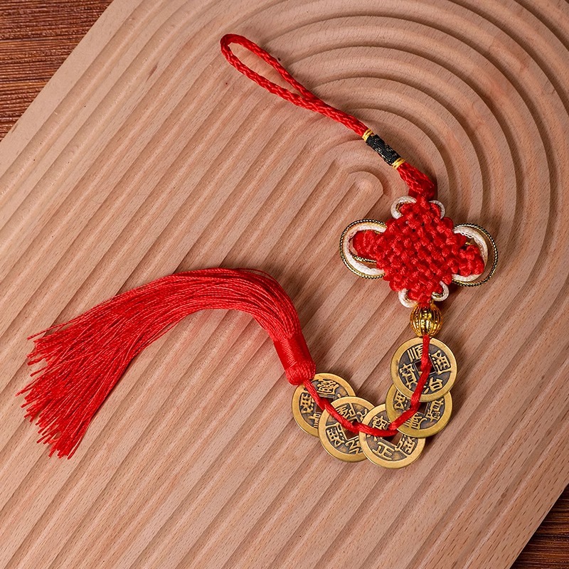 Cinco monedas de bronce de Año Nuevo 2026 decoración puerta a puerta colgante auspicioso decoración del Año del Caballo del Festival de Primavera colgante de nodo chino