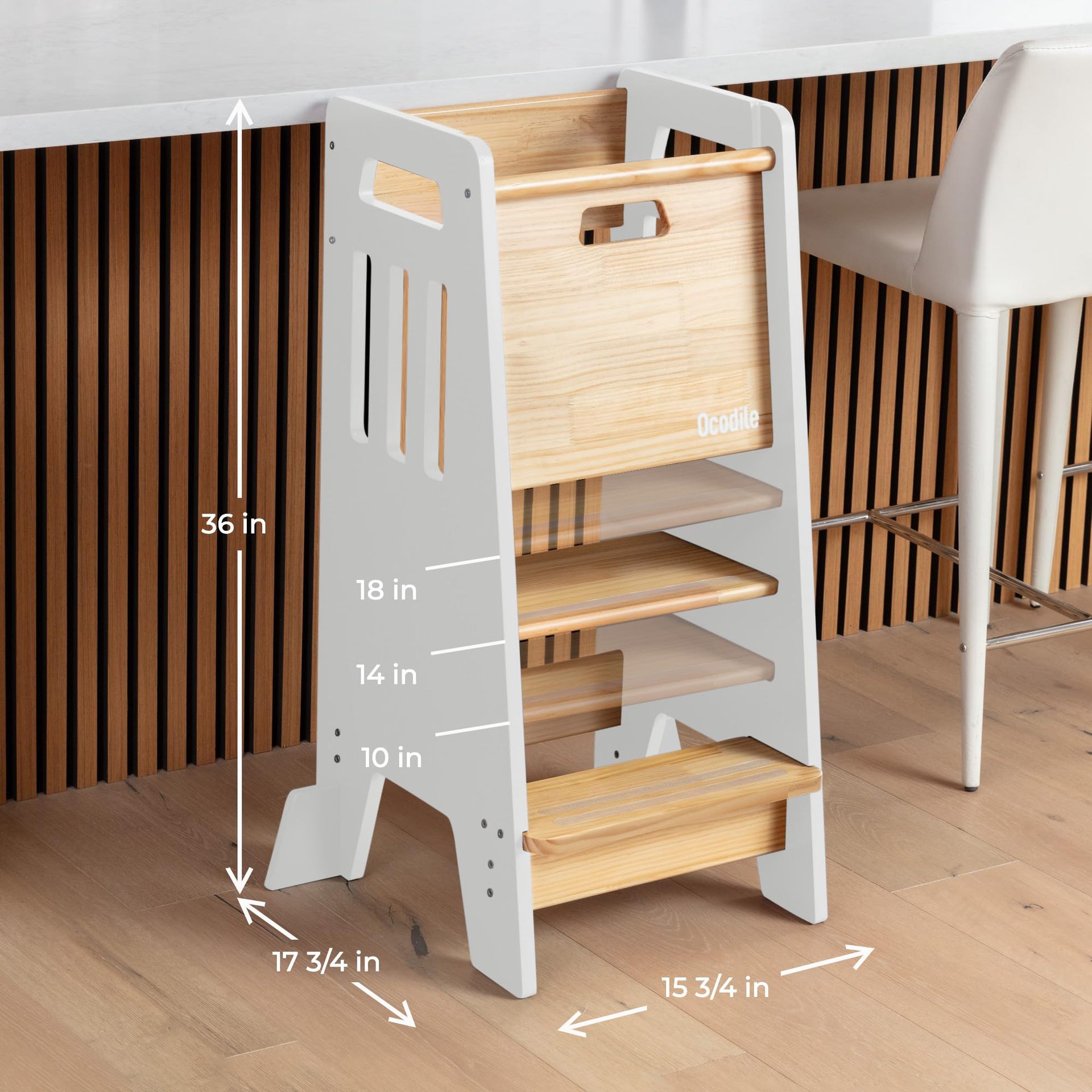 Taburete de baño para niños, taburete para bebés, escalones de lavado de manos, taburete de pies con pasamanos, torre de aprendizaje anti-rollback, madera image 10