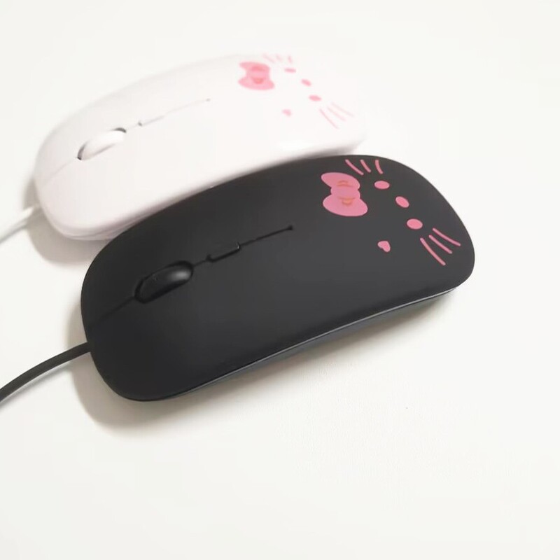 Cross-Border Supply Cartoon Gift Ultra-Thin Wired Mouse Hellokitty Office Girl Bearded Cat Mouse