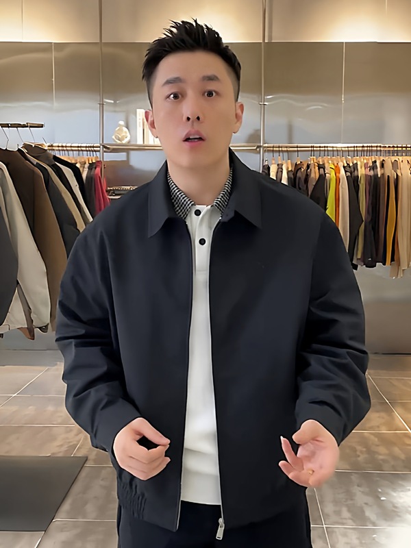秋季新款纯色刺绣翻领夹克外套男士时尚百搭商务行政休闲上衣|undefined