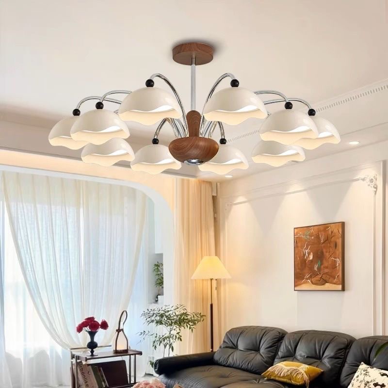 Lámpara principal de cáscara de huevo de estilo medio, estilo americano, simple, retro, de alta gama, color de nogal, dormitorio, sala de estudio, iluminación, candelabro de sala de estar