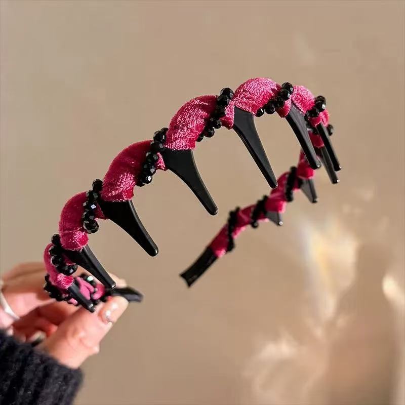 女性用フラッシュダイヤモンドベルベットヘッドバンド、新しいスタイル、高頭蓋骨、波状歯付きヘッドバンド、散髪整理品、外出用多用途帽子|undefined
