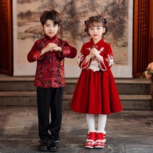 汉服女童冬装拜年服儿童过年喜庆唐装演出服中国风加绒加厚连衣裙