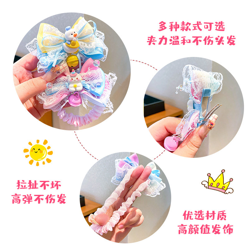 グラデーションレインボーリボンかわいいユニコーン少女立体クリップロリータリトルイエローアヒルベル子供用トップクリップ|undefined
