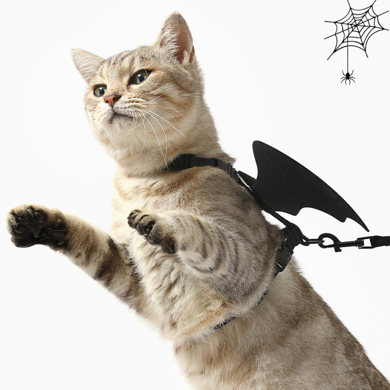 Traje transfronterizo de Halloween para gatos, cuerda de tracción para mascotas, ropa para perros en forma de I, alas de murciélago, pecho y espalda, traje de transformación divertido